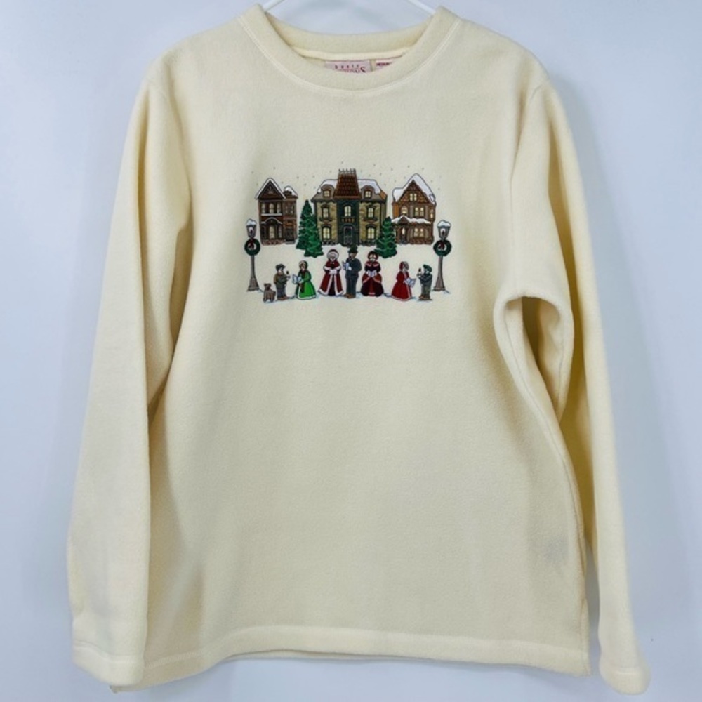 Vintage Christmas Caroling Holiday Scene Sweater Size medium Oversized‎